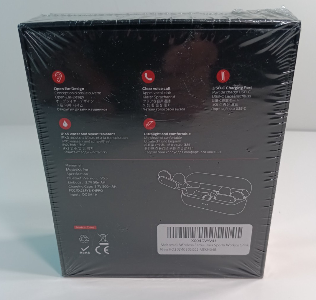 Mehomeli Wireless Open Ear Headphones/Earbuds IPX5 Water Resistant – Pink NEW