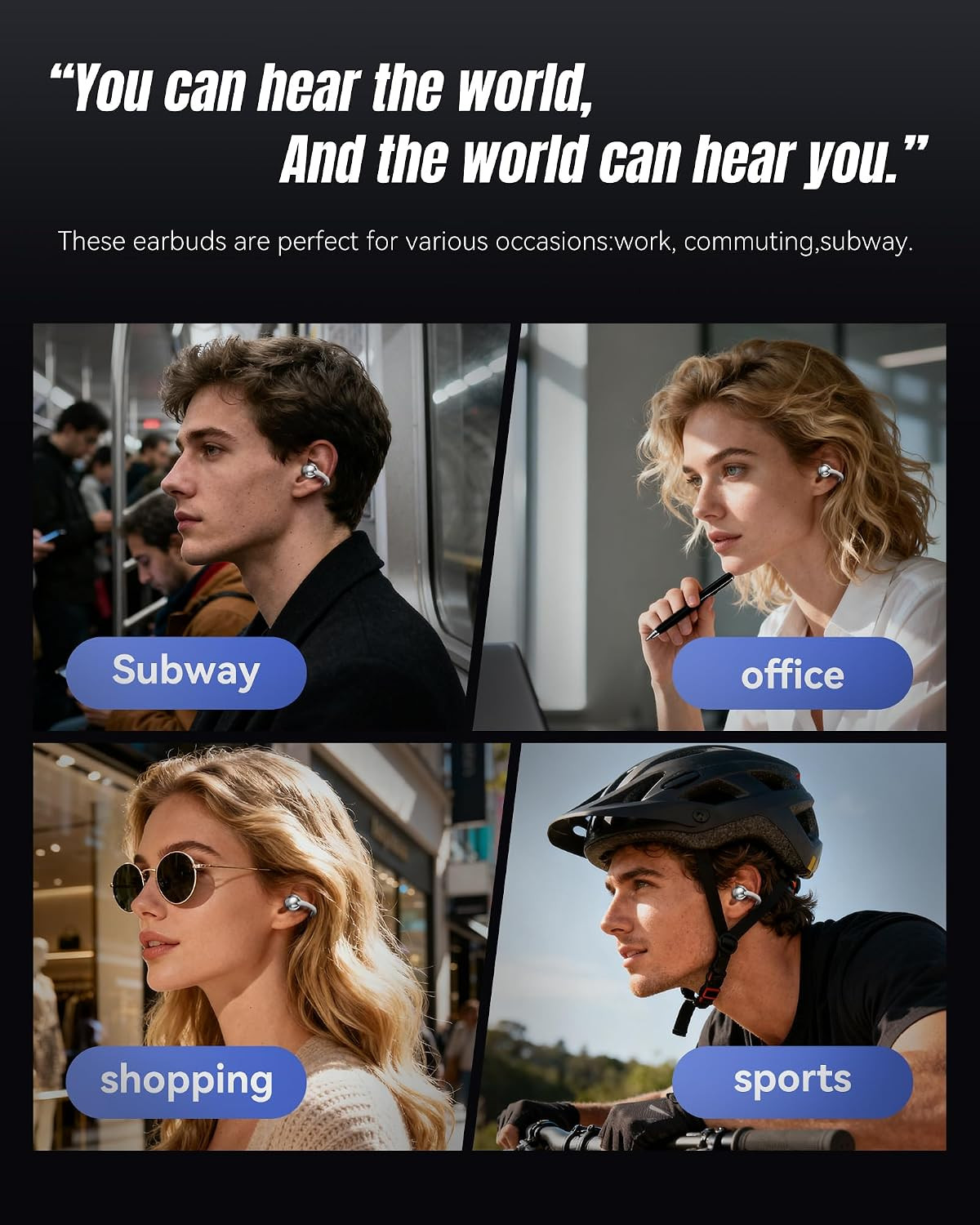 Next-Gen Clip on Earbuds Open Ear Wireless Bluetooth 6.0 Headphones with Mic,50H