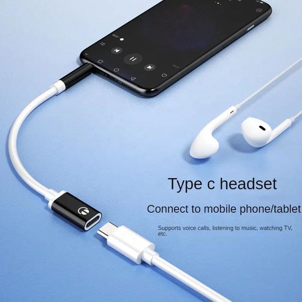 Black Headphone Jack Adapter, 3.5mm Male to TypeC Female Audio Cable Cord, USB C
