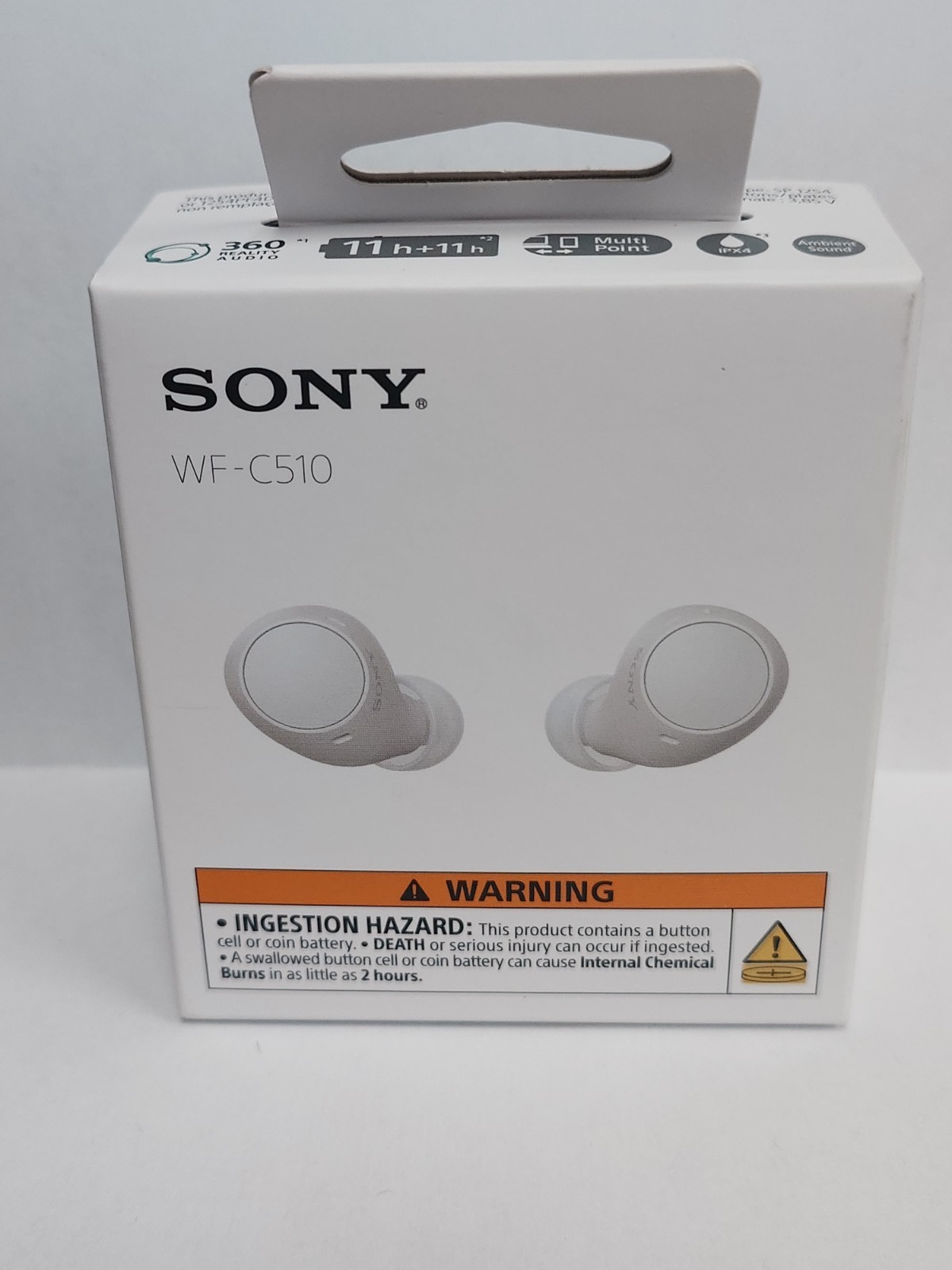 Sony WF-C510 Wireless Bluetooth In-Ear Earbuds, White, Built-In Mic, 2.4GHz