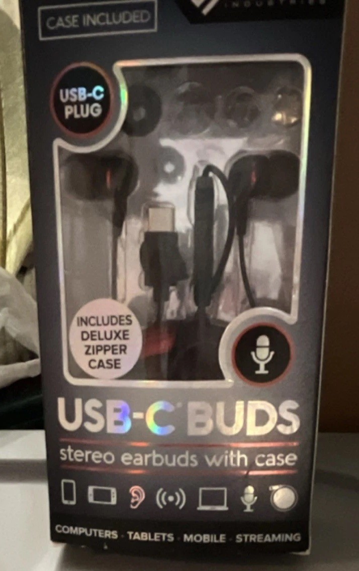 Sentry USB-C In-Ear Earbuds Black w/ Mic, Controls, Noise Isolation, Zipper Case