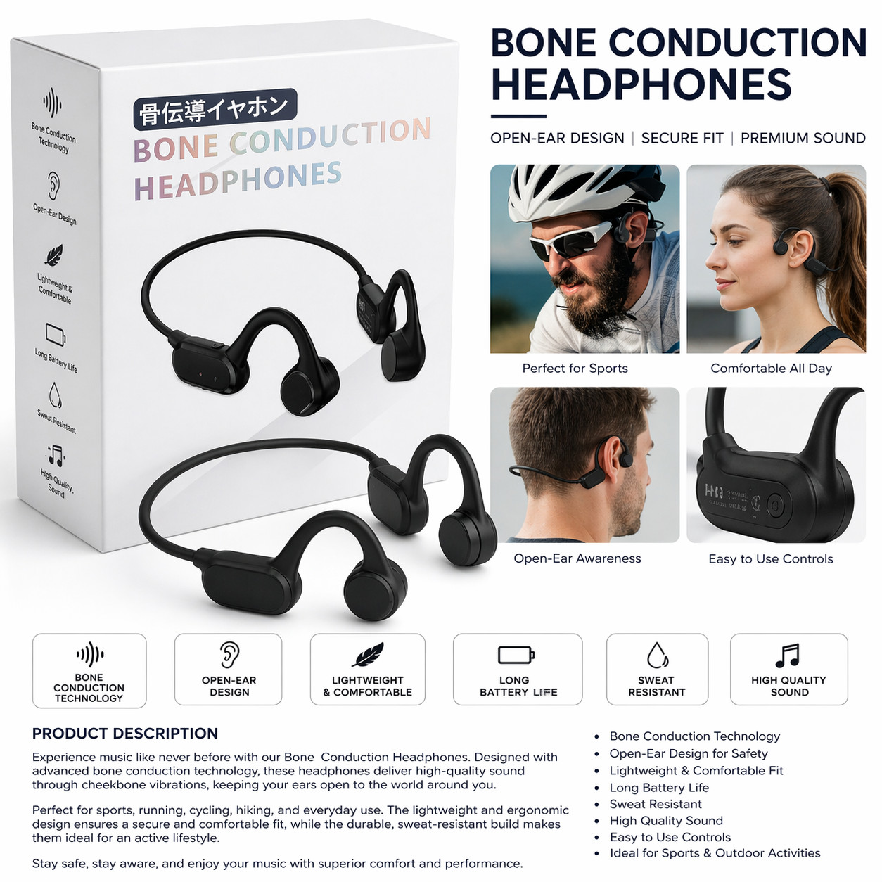Bone Conduction Headphones – Wireless Open-Ear Sports Headset (HS1)