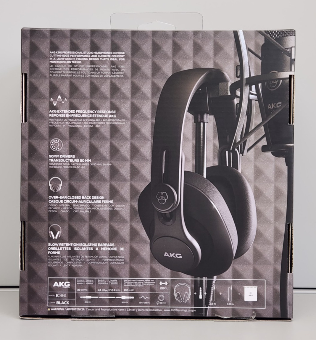AKG K361 Over-Ear Closed Back 50mm Foldable Studio Headphones Black, Tested