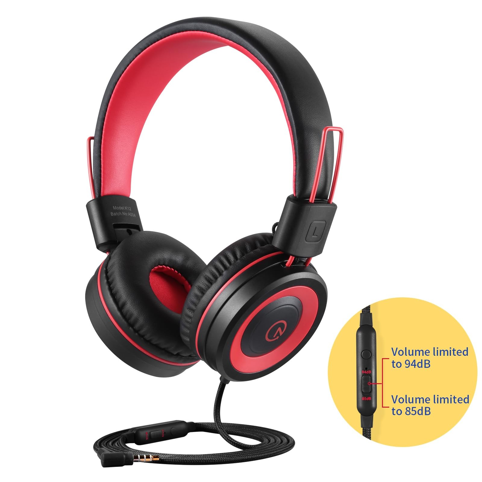 Headphones with Microphone K12 Stereo 5ft Long Cord with 85dB/94dB Volume Lim…