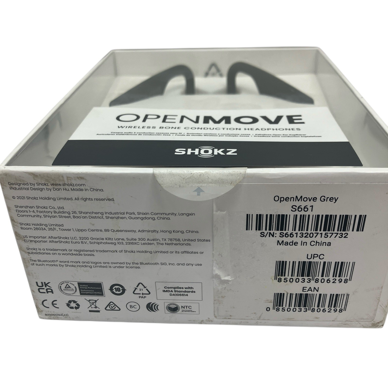 Shokz OpenMove Bone Conduction Headphones Grey Wireless Running Workout Gym Nib