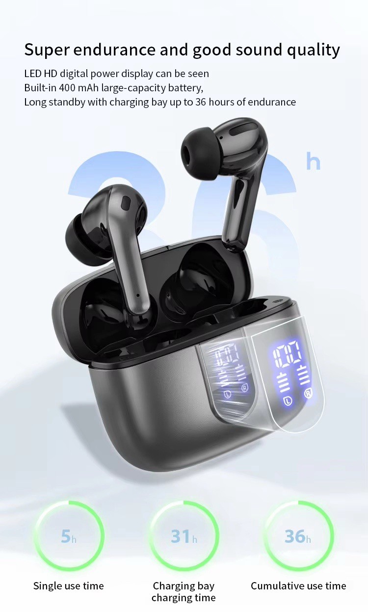 Bluetooth Earbuds, 40H, IPX5 Waterproof, Touch Controls, 13mm Speakers, Black