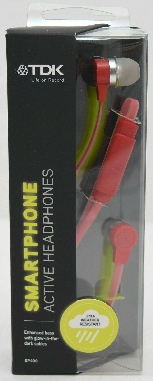 NEW TDK Life on Record SP400 Glow in the dark Waterproof Earbuds Headphones RED