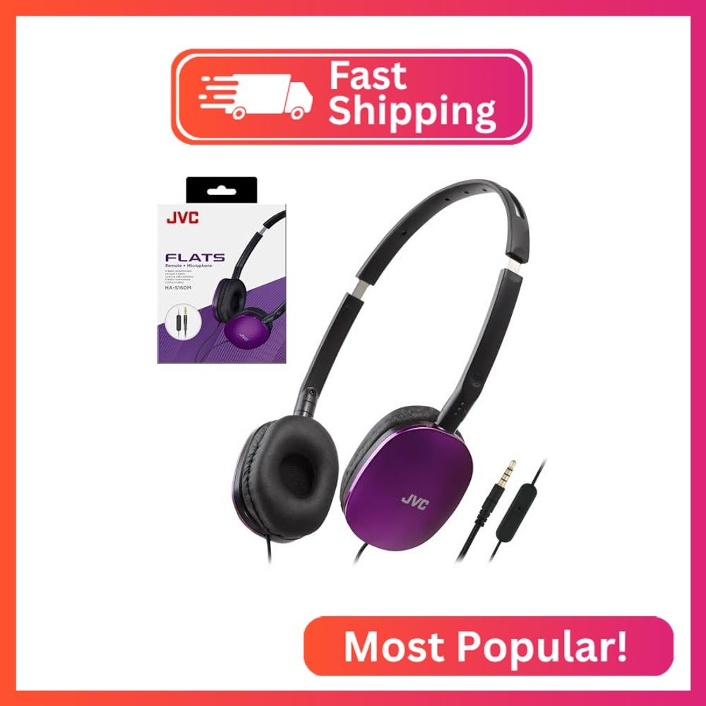 JVC Flats On-Ear Wired Headphones – Flat Foldable Design – 30mm Driver for Power