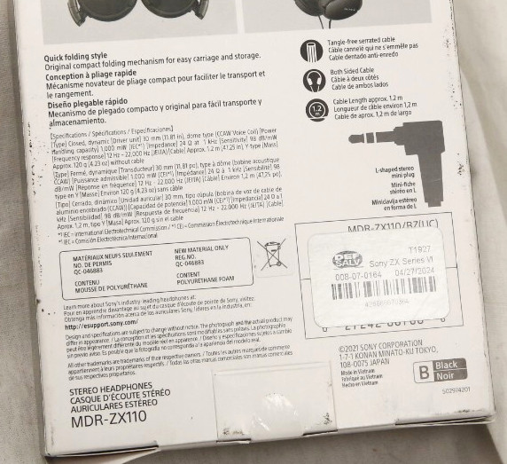 Sony MDR-ZX110 Ear-Pad (On the Ear) Headband Headphones – Black