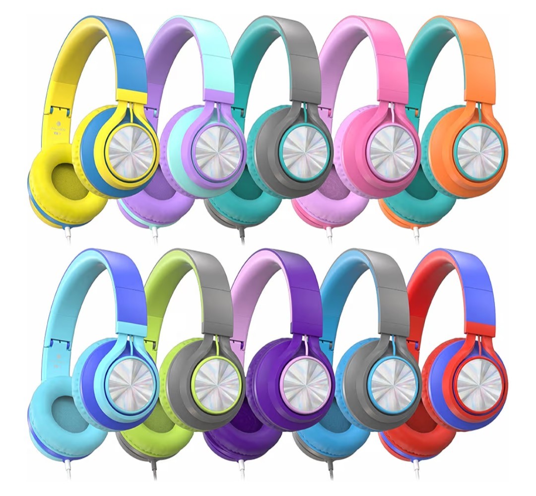 AILIHEN Kids Headphones 10 Pack, Wired On-Ear Classroom Microphone, 3.5mm Jack