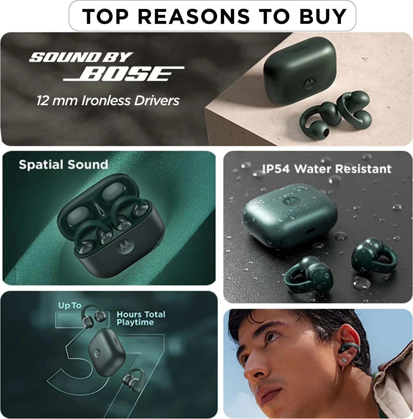 Motorola Moto Buds Loop Sound by Bose Wireless Earphone Green US STOCK Fast ship