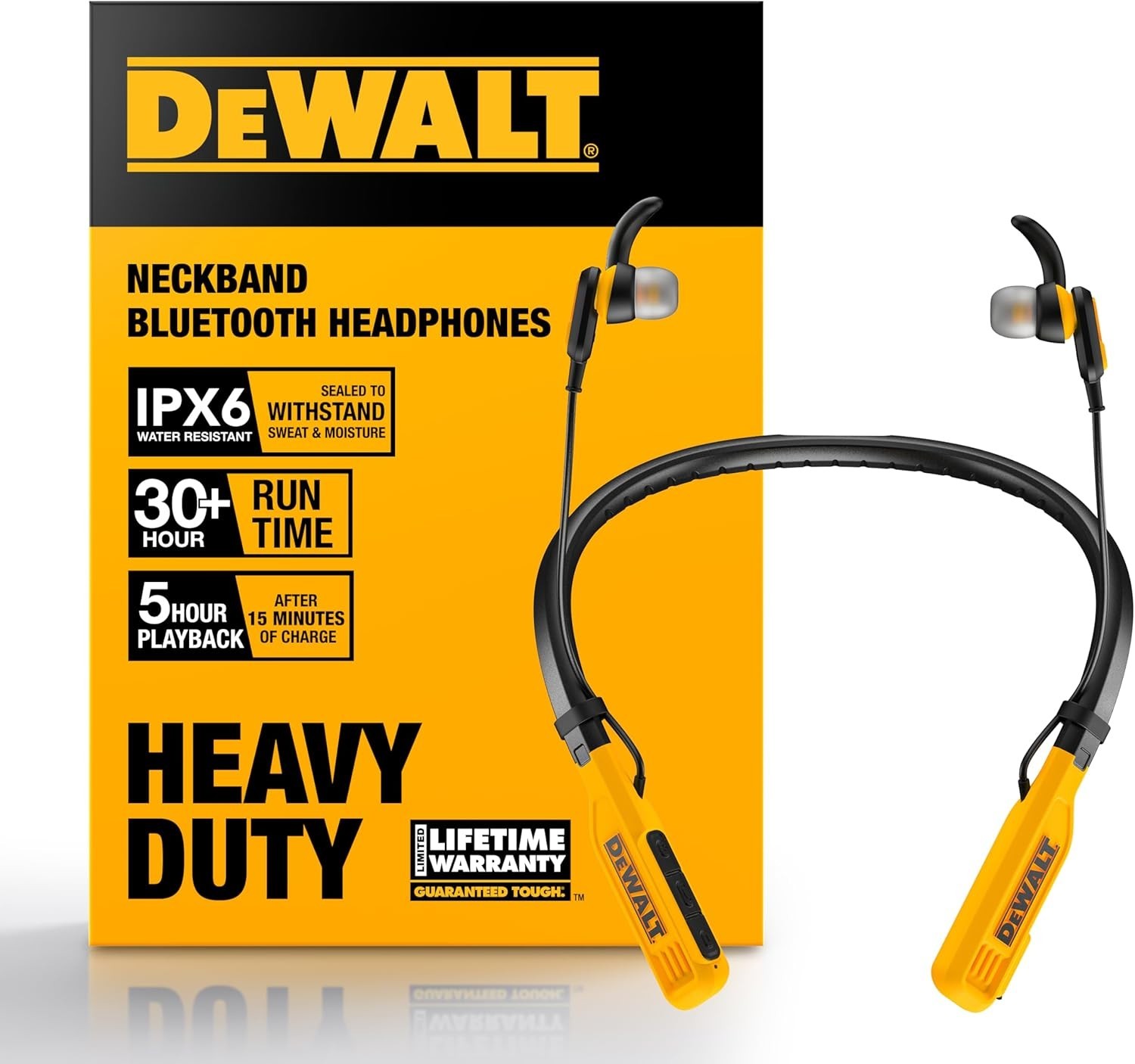 DEWALT Jobsite Pro Neckband Wireless Earphones – Black/Yellow NEW