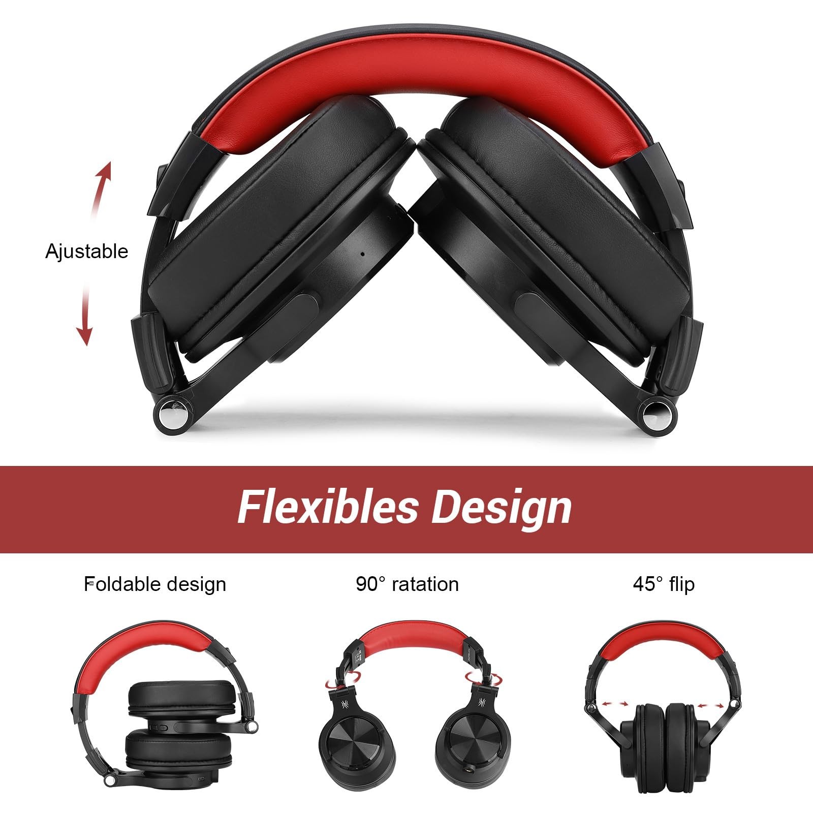 OneOdio A70 Wireless Over~Ear Headphones, 72H Playtime, Red