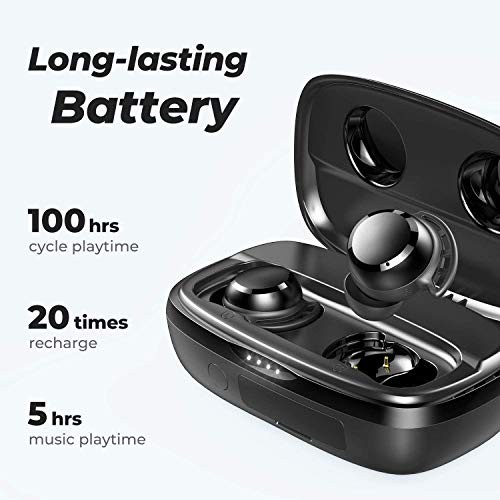 Wireless Earbuds, 100H Playtime Bluetooth 5.0 IPX8 Waterproof small Black