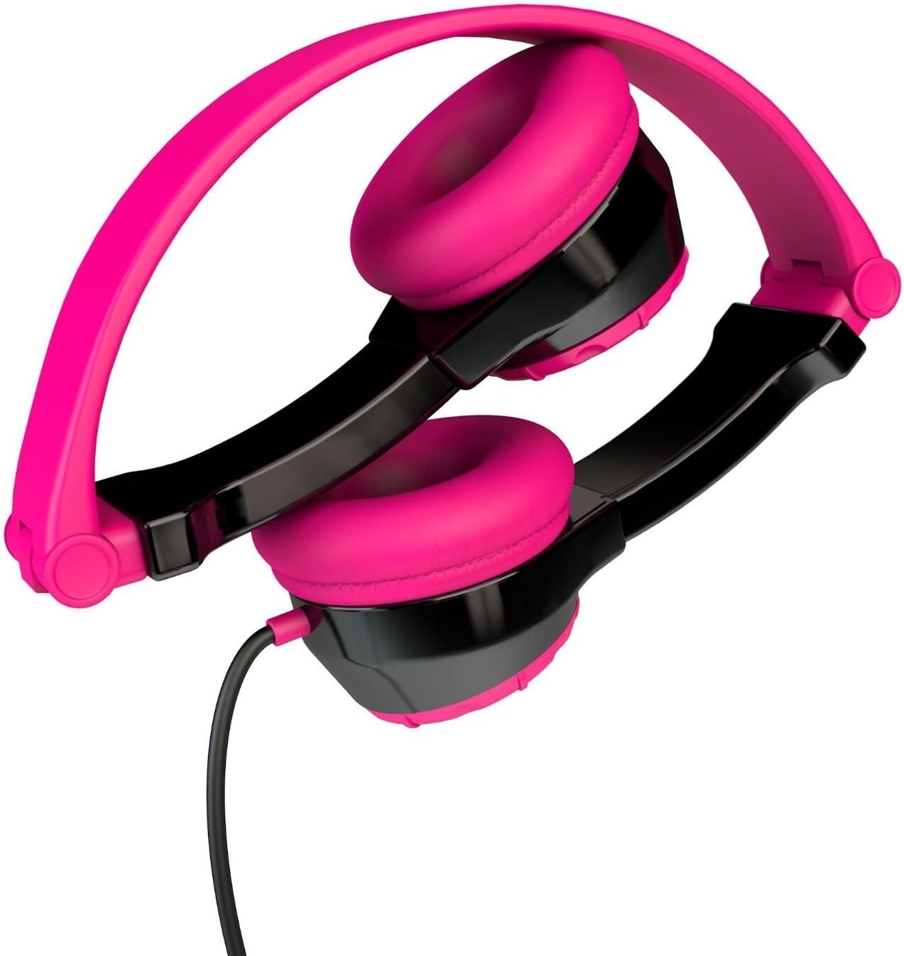 JBuddies Folding Kids Headphones Black/Pink w Monkey – For ages 2-8 – NEW Opened