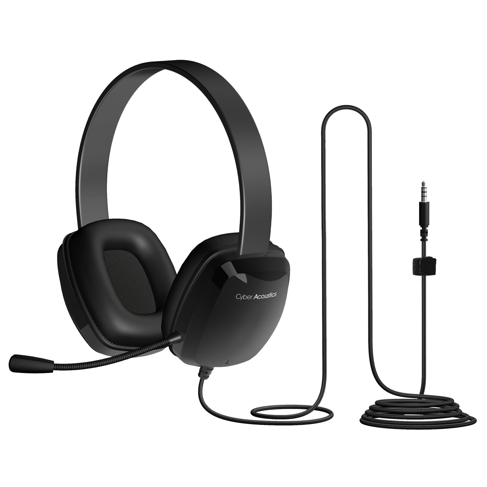 Black 35mm Stereo Headphones with Unidirectional Microphone for Classroom Use