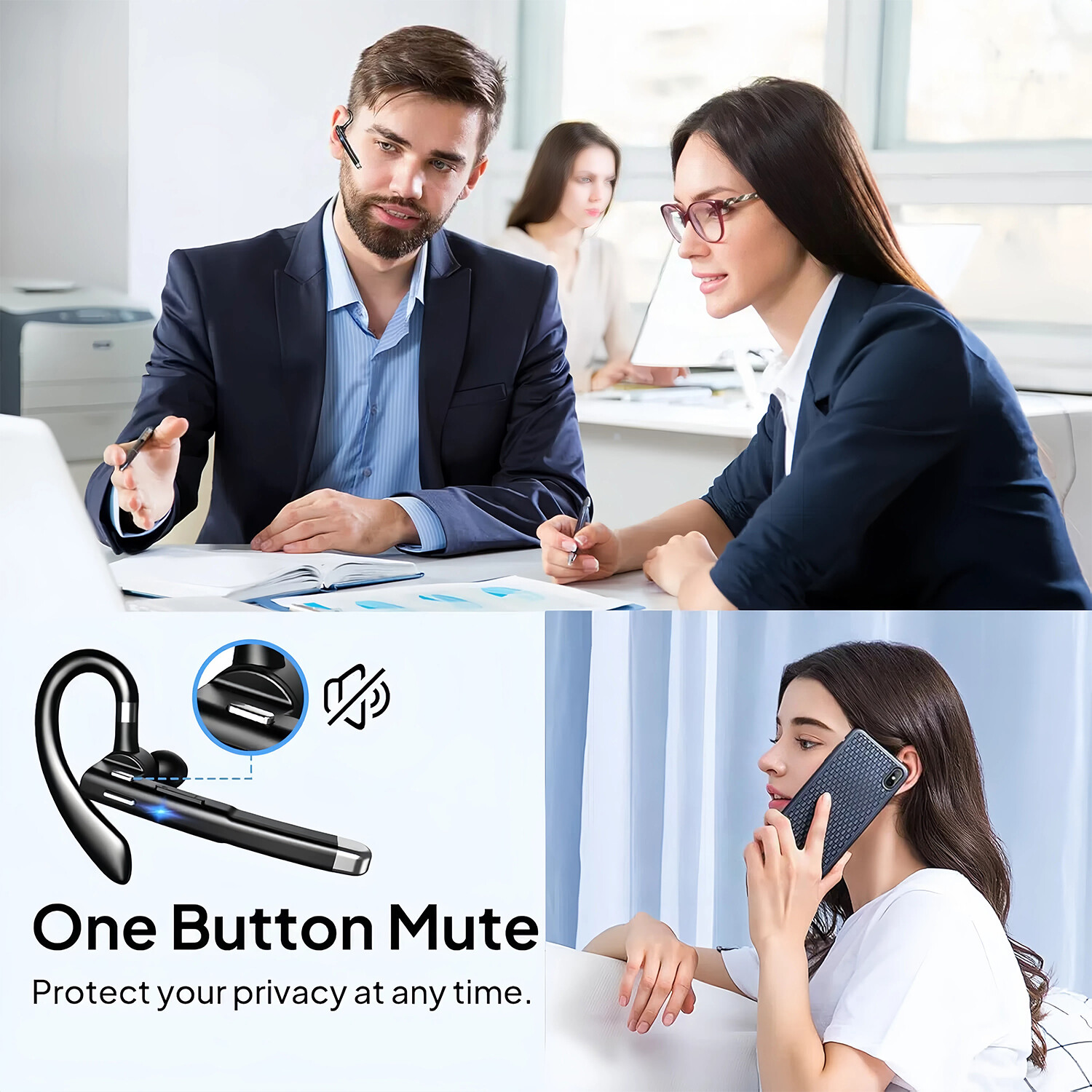 Trucker Wireless Headset Bluetooth 5.1 Earpiece Dual Mic Earbud Noise Cancelling