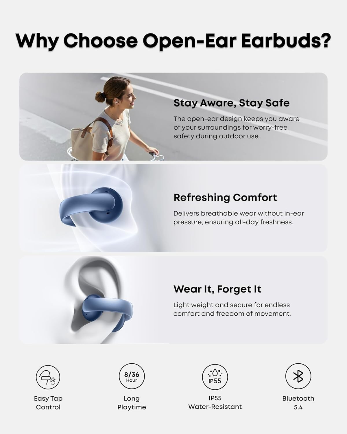 Clip-On Headphones AeroClip Open-Ring Design Adaptive Comfort Clear Calls