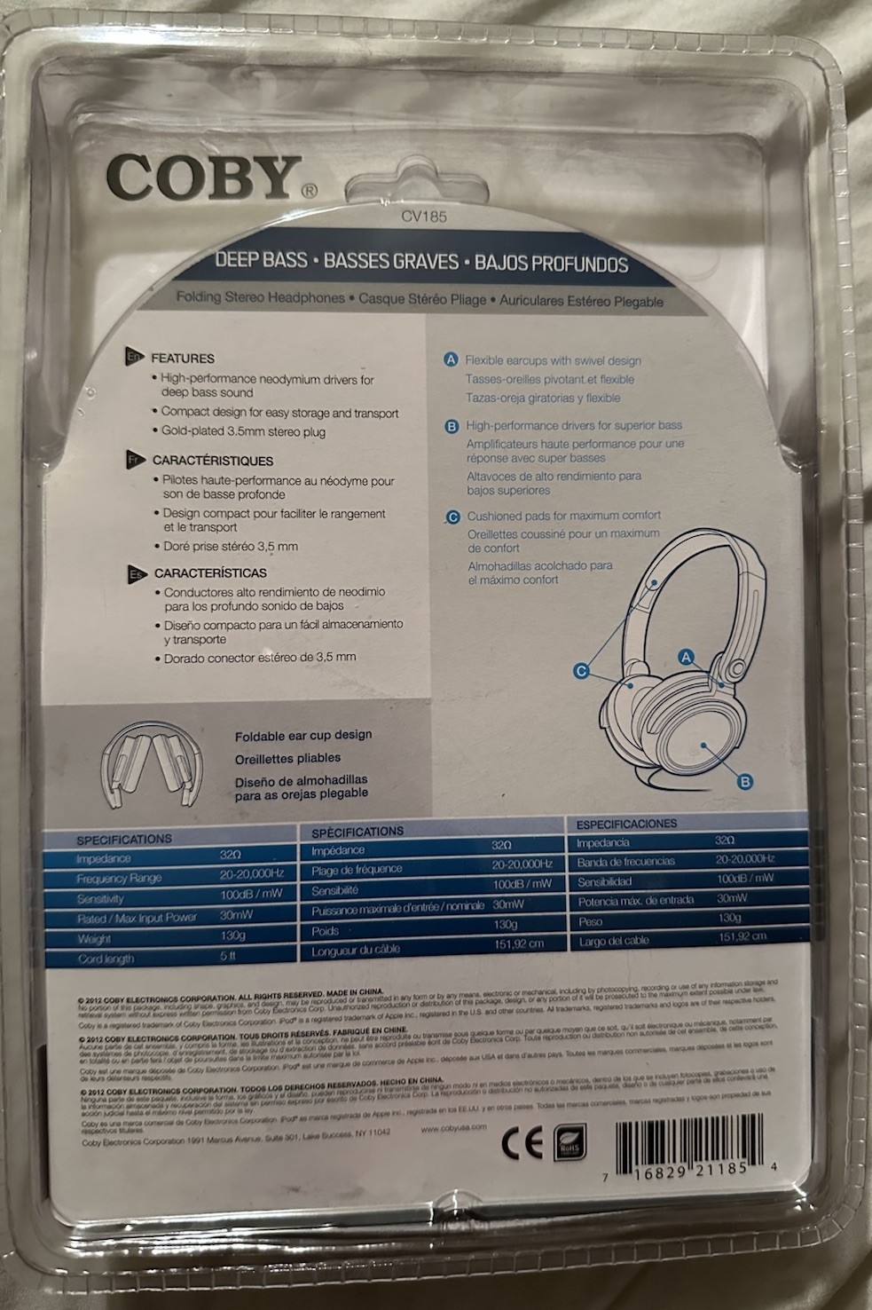 2010 Coby Deep Bass Headphones CV185 NEW