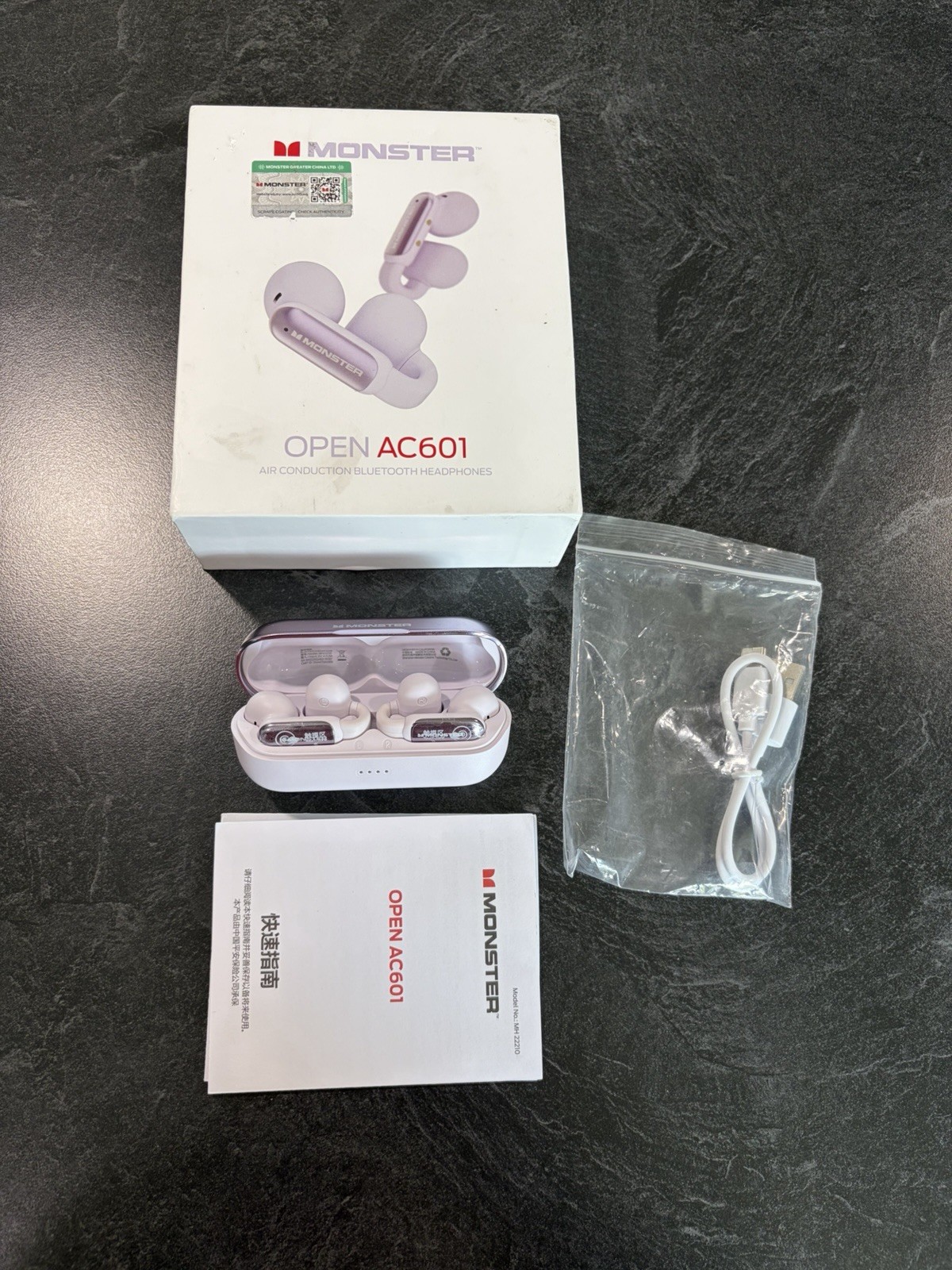 Monster Open Ear Clip-On Ear Buds. AC601 Model Brand New Open Box In Purple