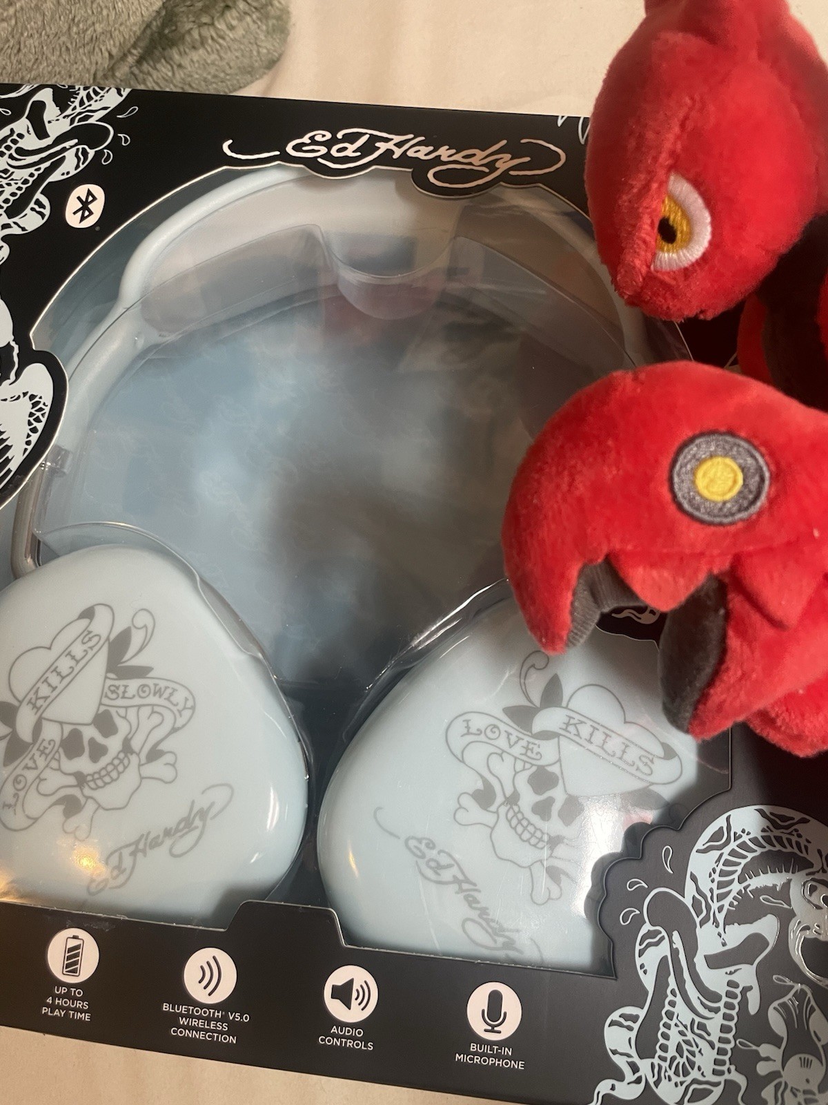 Ed Hardy Wireless Headphones Love Kills Slowly Blue V5.0 Bluetooth New In Box