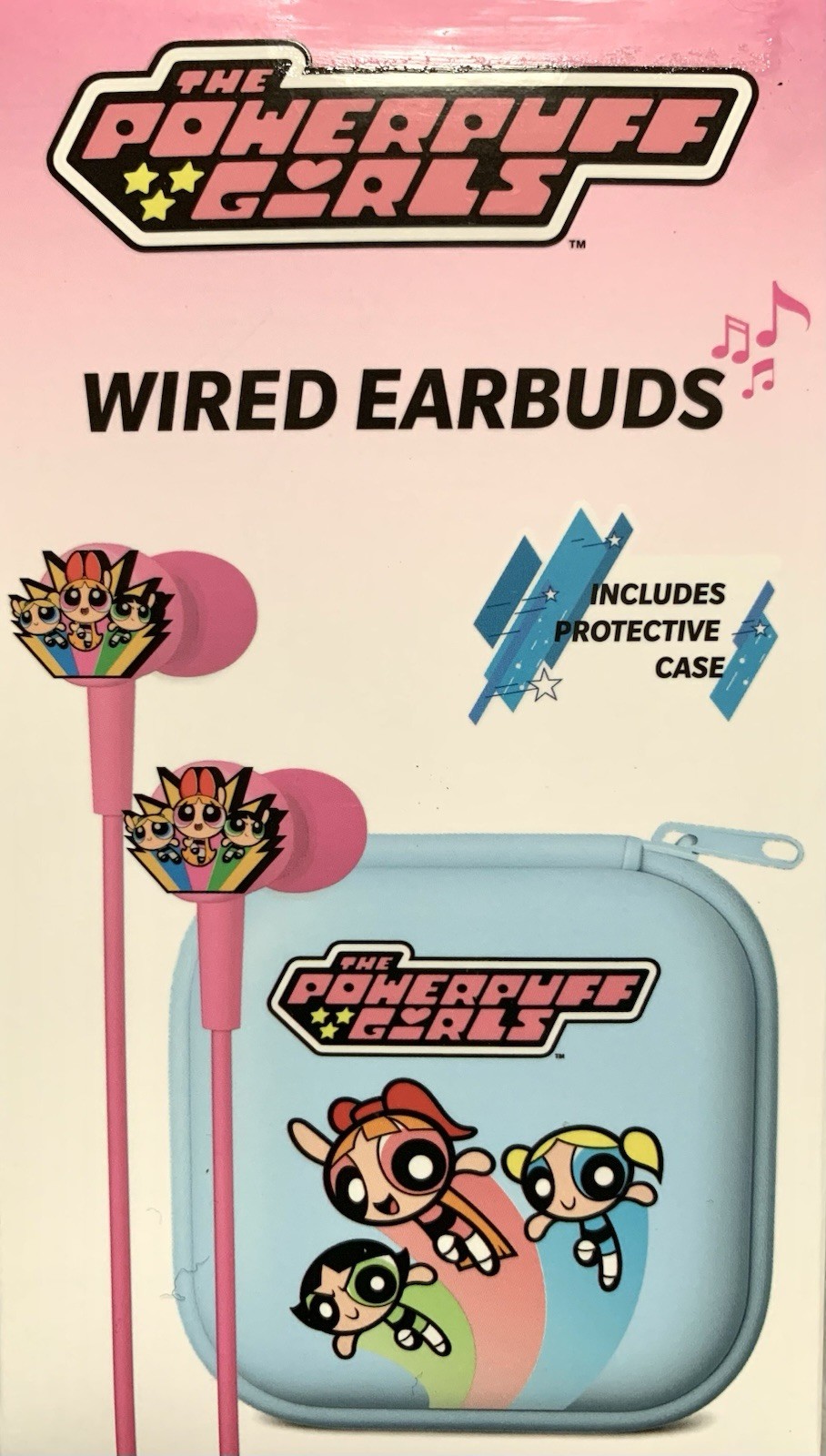 NEW The Powerpuff Girls Wired Earbuds Headphones & Protective Zippered Case