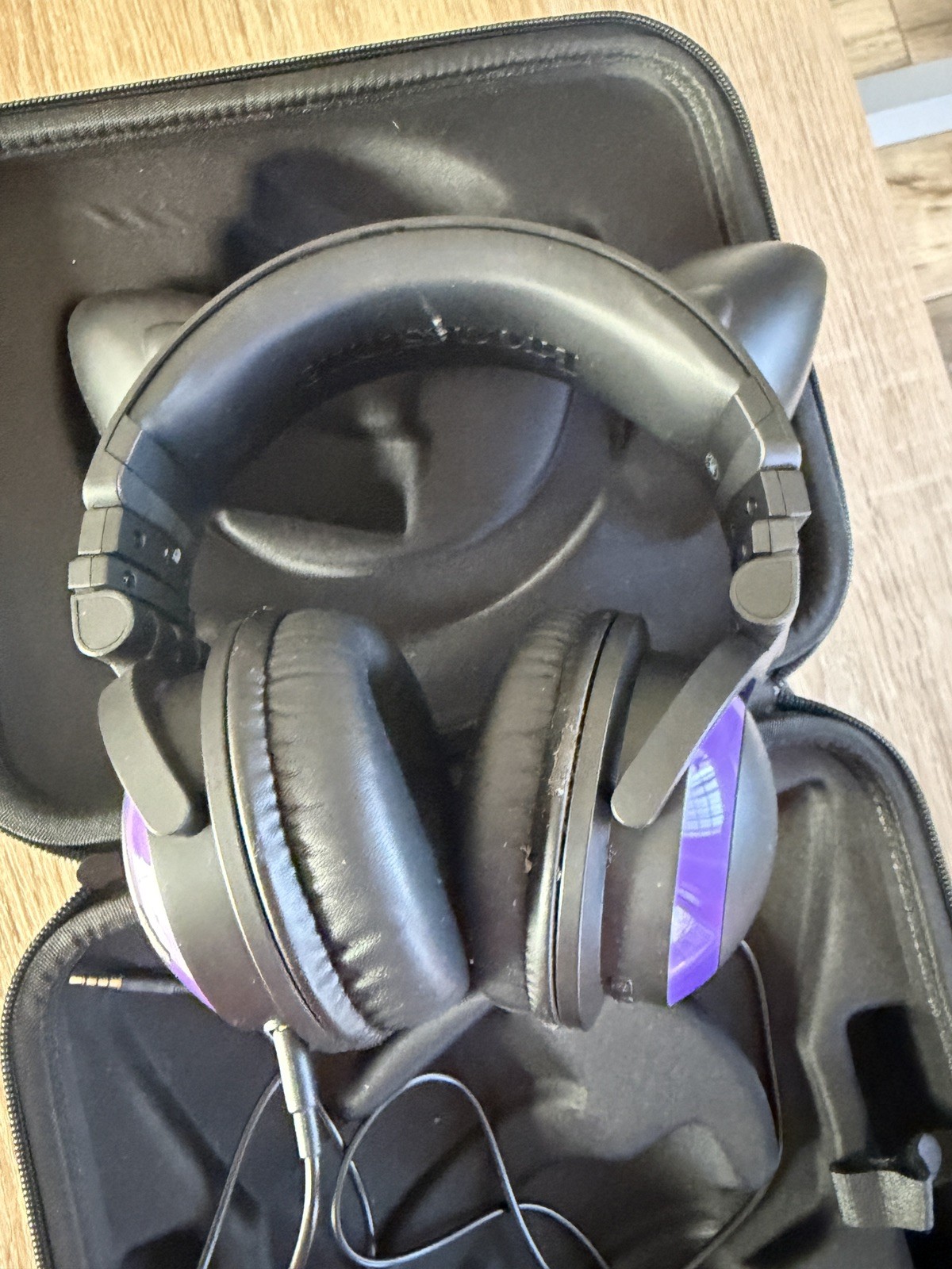 New, Purple Cat-Ear Headphones Original Black Zipper Bag Headphone Jack Xbox PC