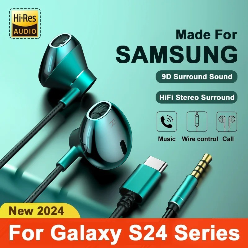 For Samsung HiFi Bass Stereo Earphones USB-C 3.5mm Wired Headphones