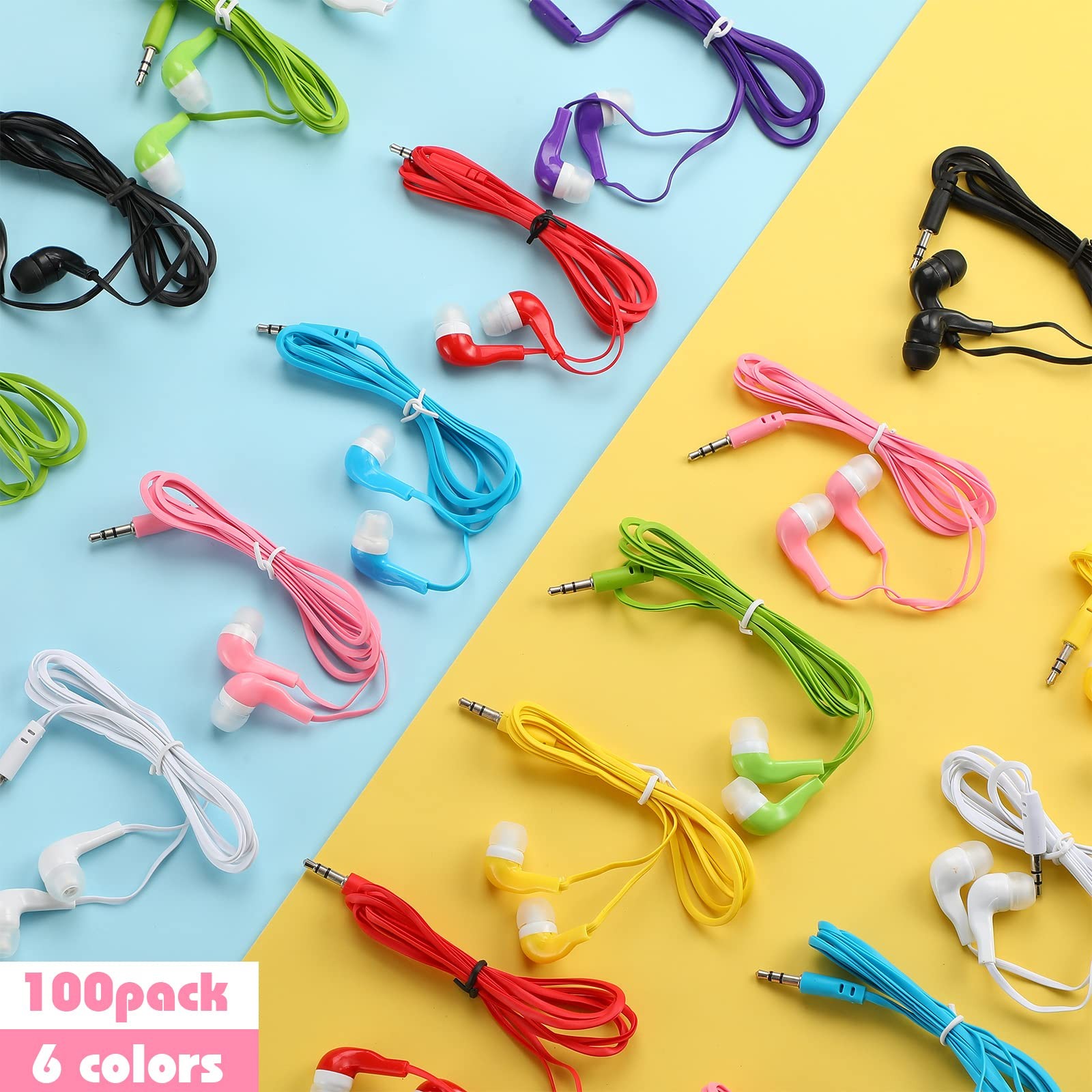 Kigeli 100 Pack Earbuds Bulk In-Ear Headphones for Classroom – Assorted Colors