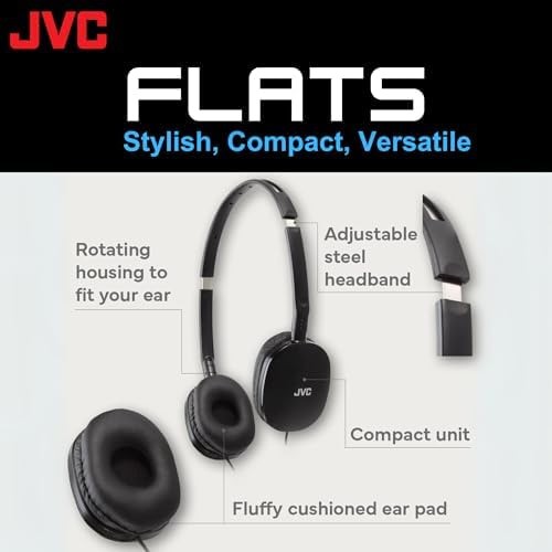 JVC Flats On-Ear Wired Headphones – Flat Foldable Design – 30mm Driver for Po…