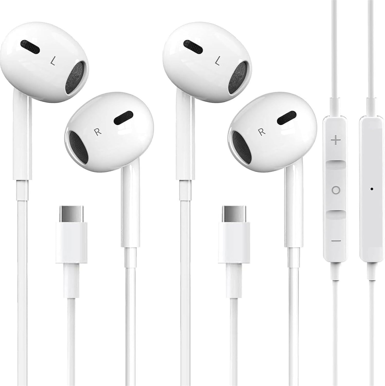 2 Packs USB C Headphones with Metal Connectors for iPhone and Samsung Devices
