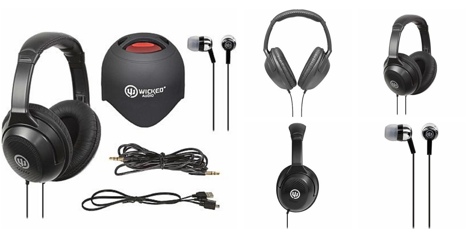 Wicked Audio The Triad 4 pc Set:Headphones, Ear Buds, Speaker & Audio Cable NEW!