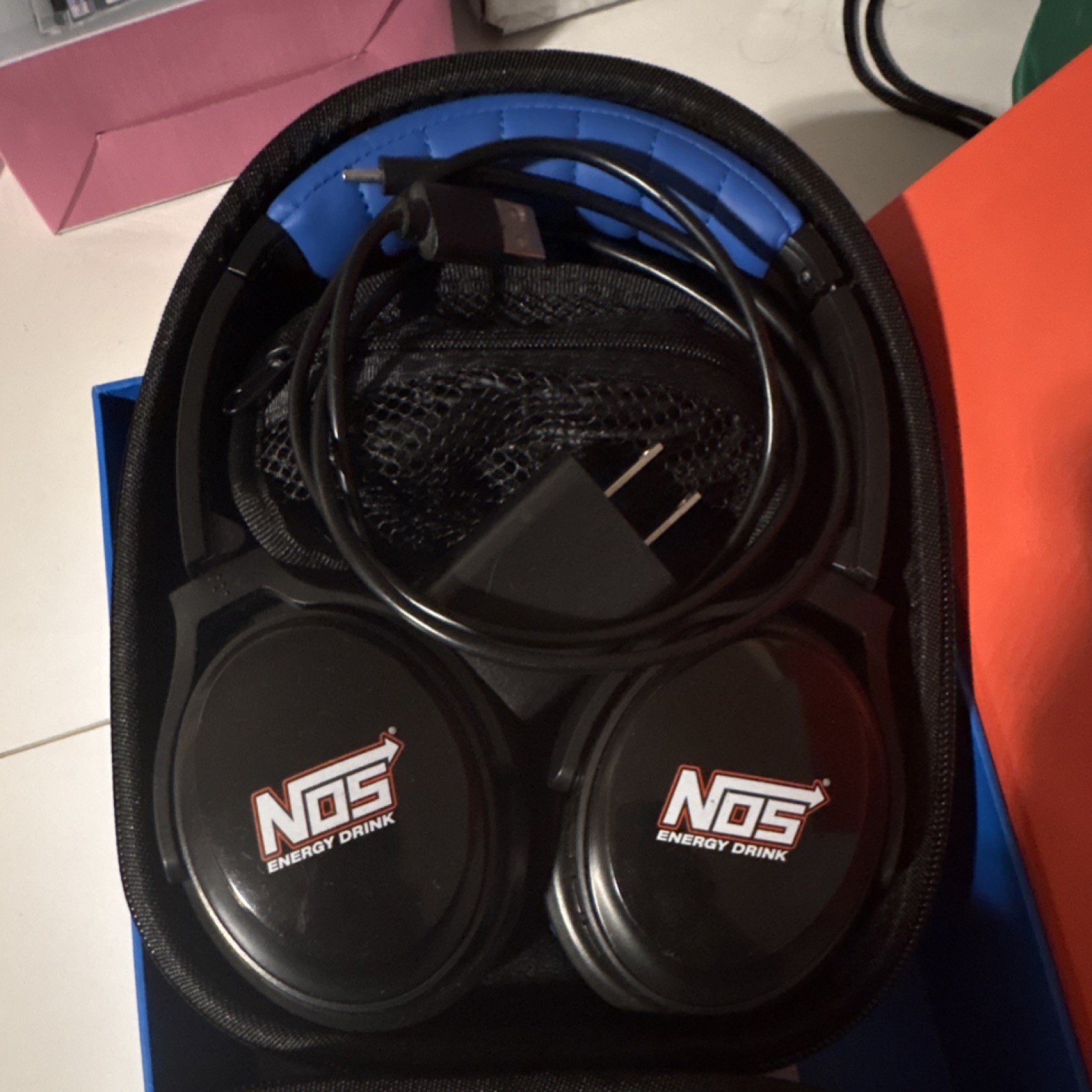 NOS Energy Drink Wireless Headphones Black Bluetooth ANC Dual Mics 40mm Driver