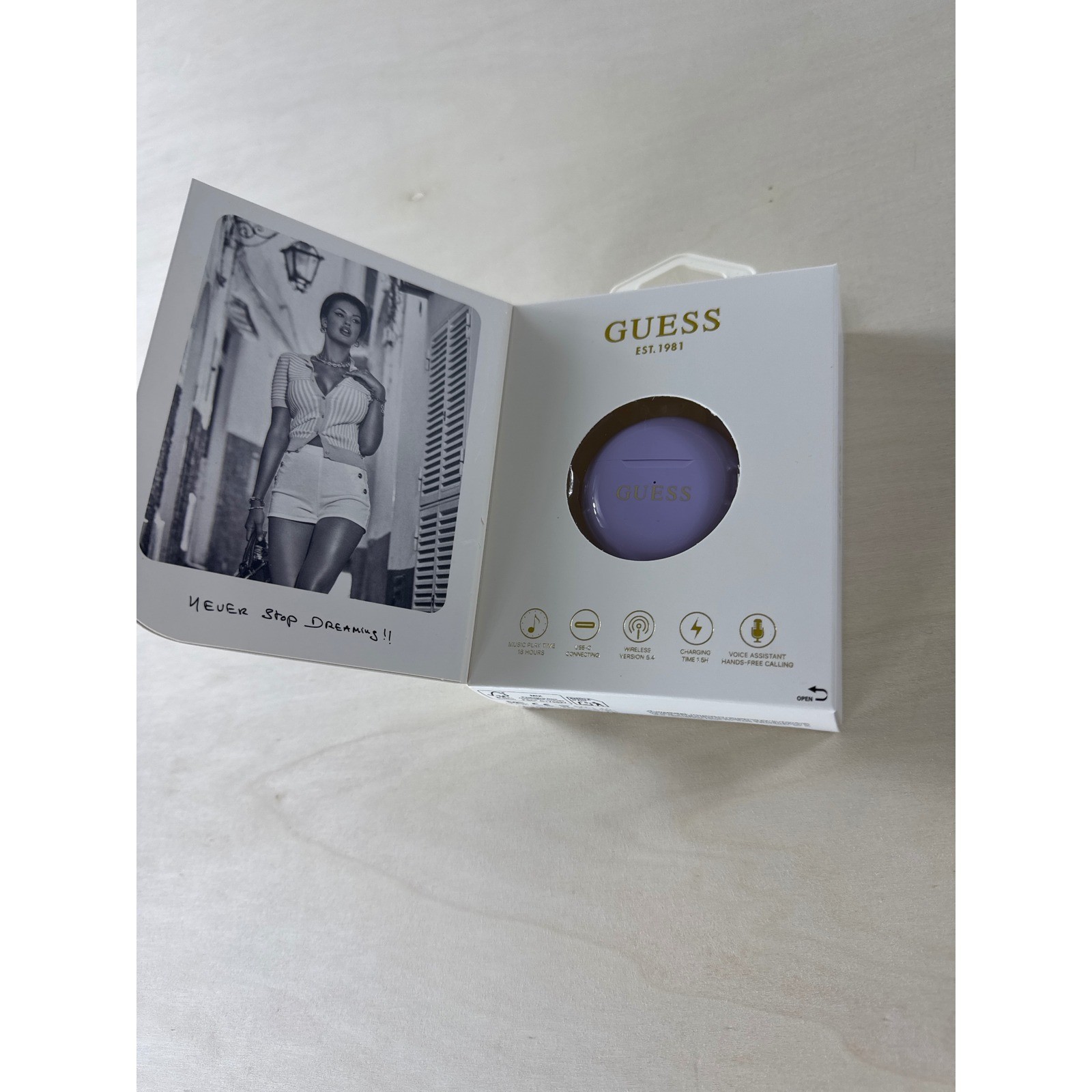 Guess Wireless Earbuds with Charging Case Purple White Bluetooth 5.4 USB-C NEW