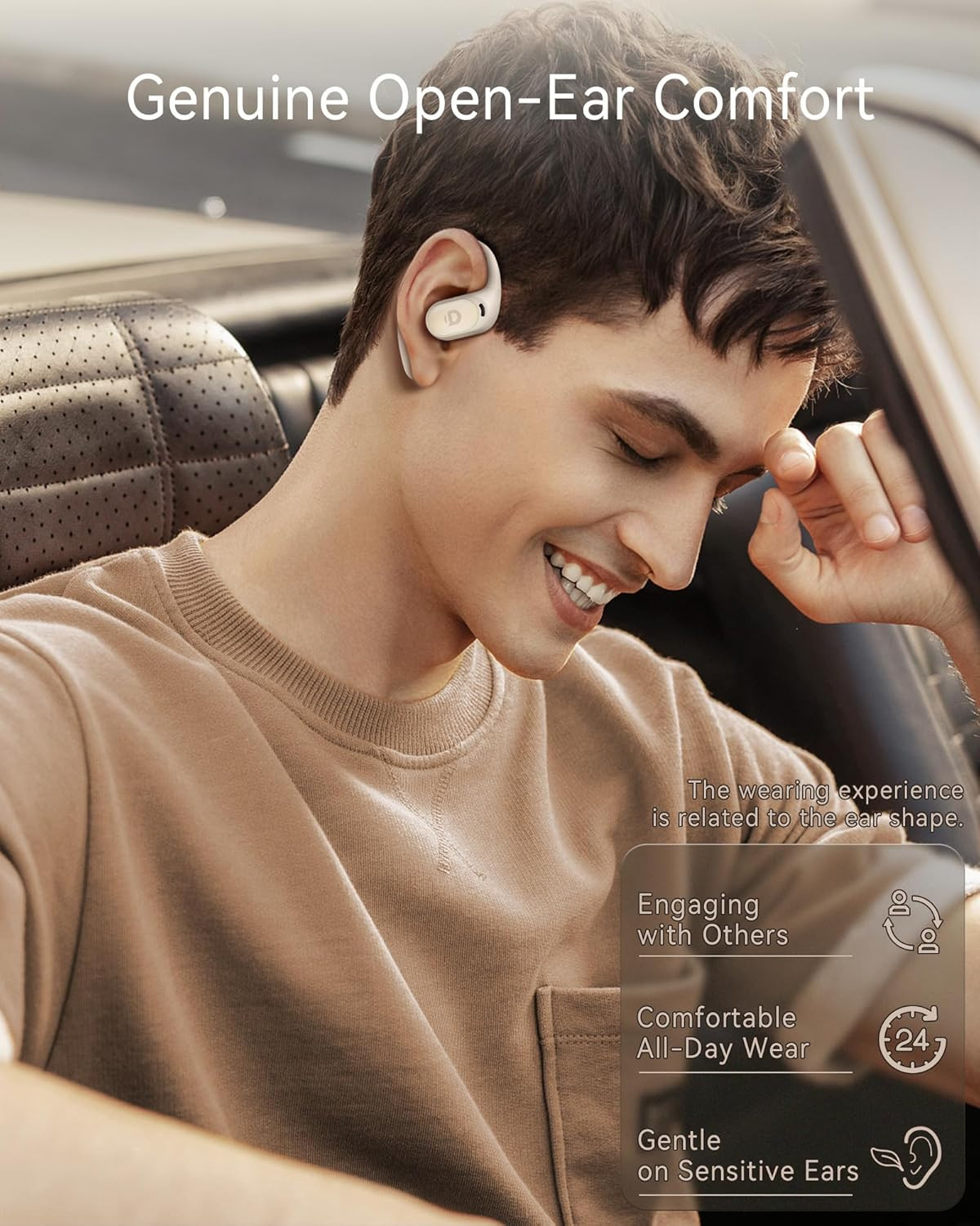 Open Ear Earbuds, True Wireless Open Ear Headphones with Earhooks, Air Conductio