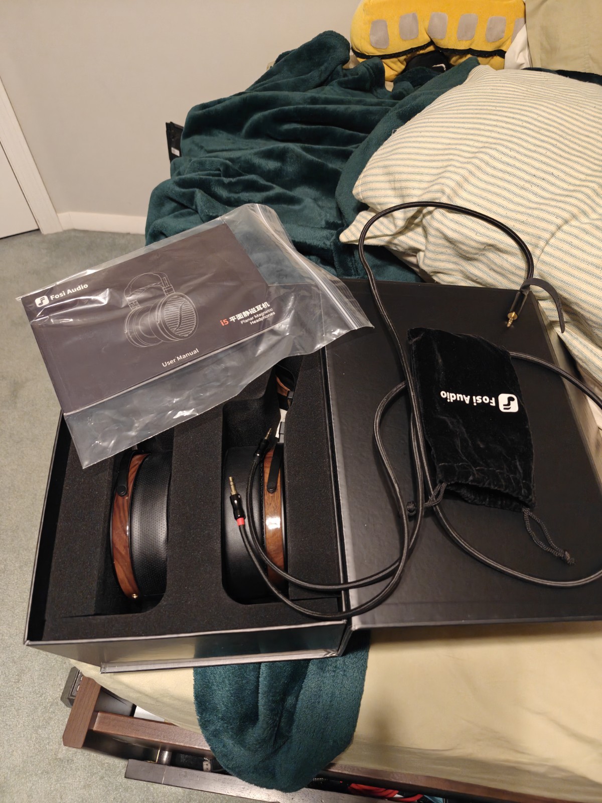 Fosi Audio i5 Open-Back Planar Magnetic Headphones Metal & Walnut Wood