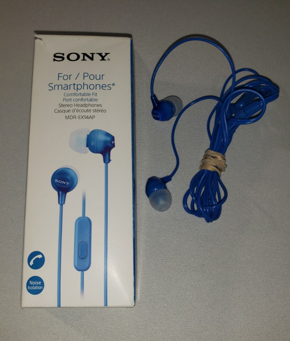 Sony MDR-EX14AP Ear Bud Headphones Blue OPEN BOX Tested Working
