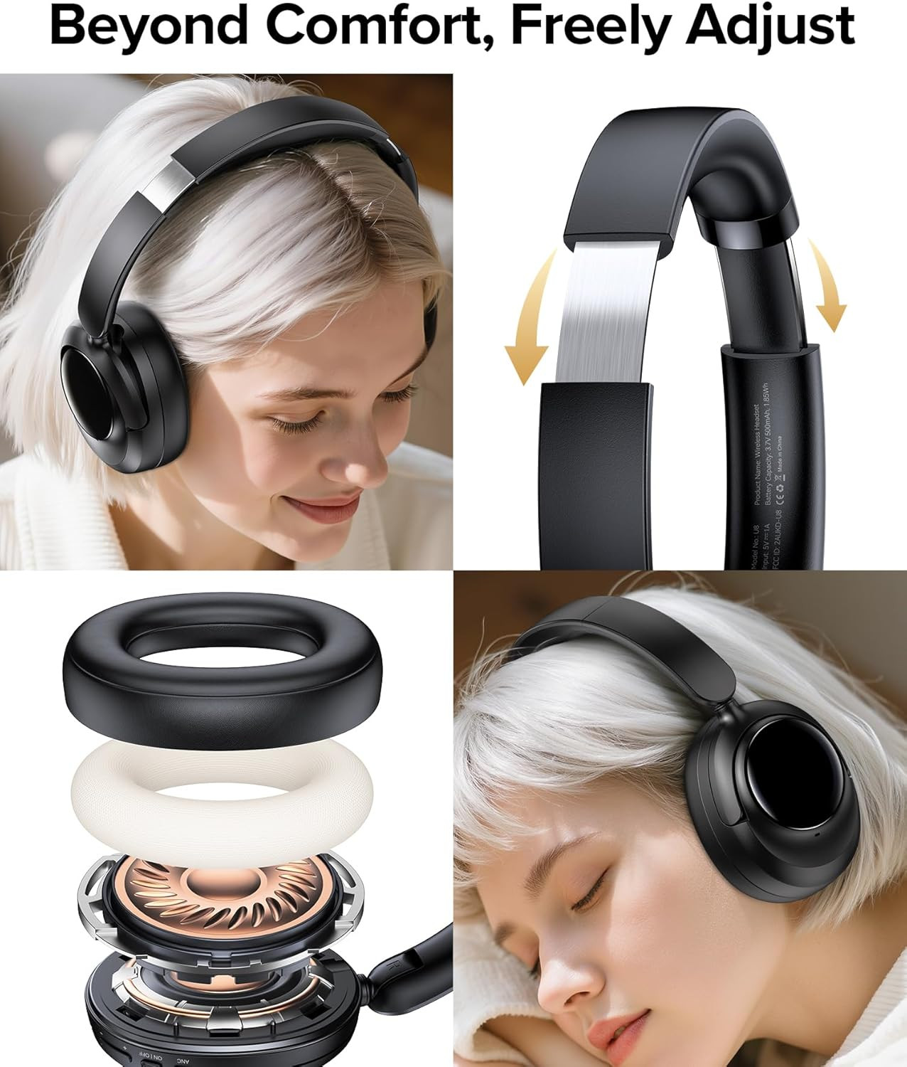 Hybrid Active Noise Cancelling Headphones, Bluetooth 6.0 Wireless Headphones ove