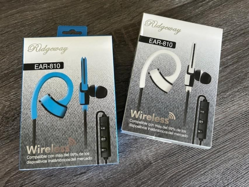 Lot of 2 SHOCK Blue & White RIDGEWAY EAR-810 WIRELESS Stereo/ Headset Earphones