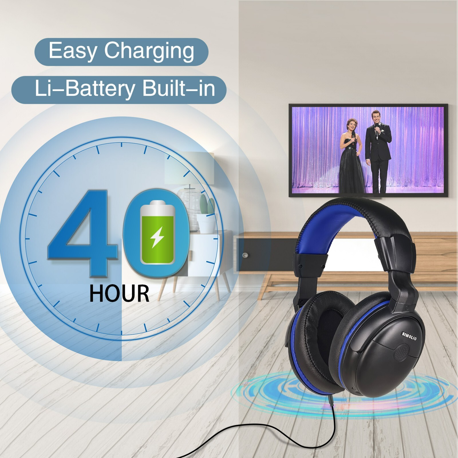 SIMOLIO Wired Long Cord Headphones for TV with Volume Amplified & Clear Dialogue