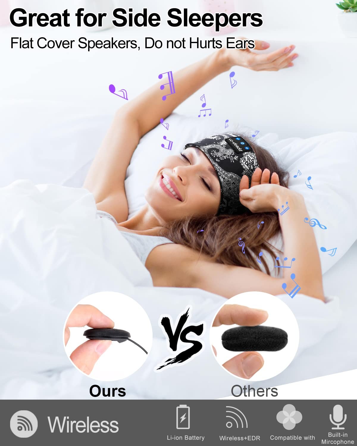 LC-dolida Sleep Headphones Bluetooth Music 1 Count (Pack of 1), Boho Black