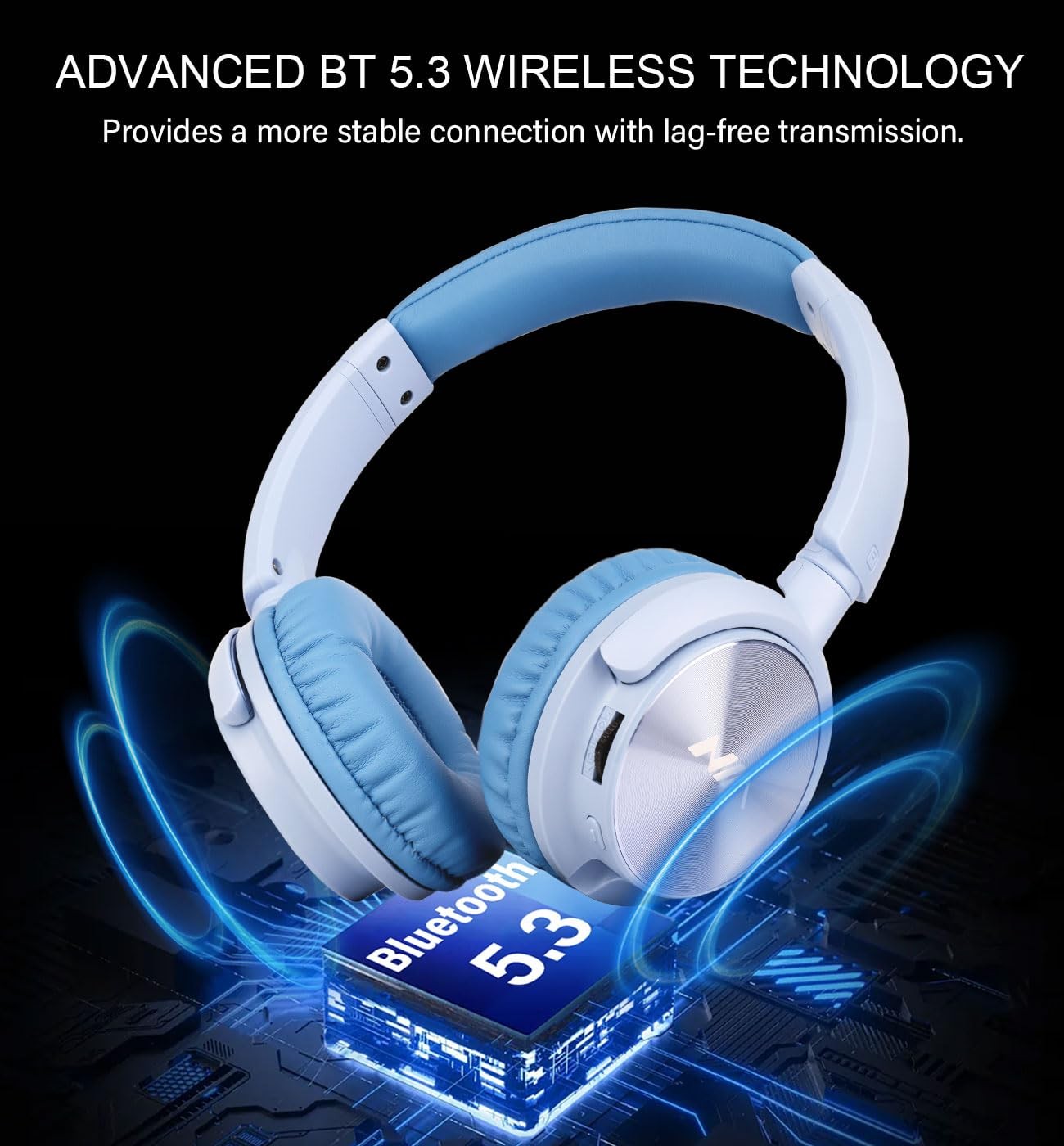 Wireless On Ear Headphones Q10 HiFi Stereo Mic FM SD/TF 12 Hours Playtime Blue