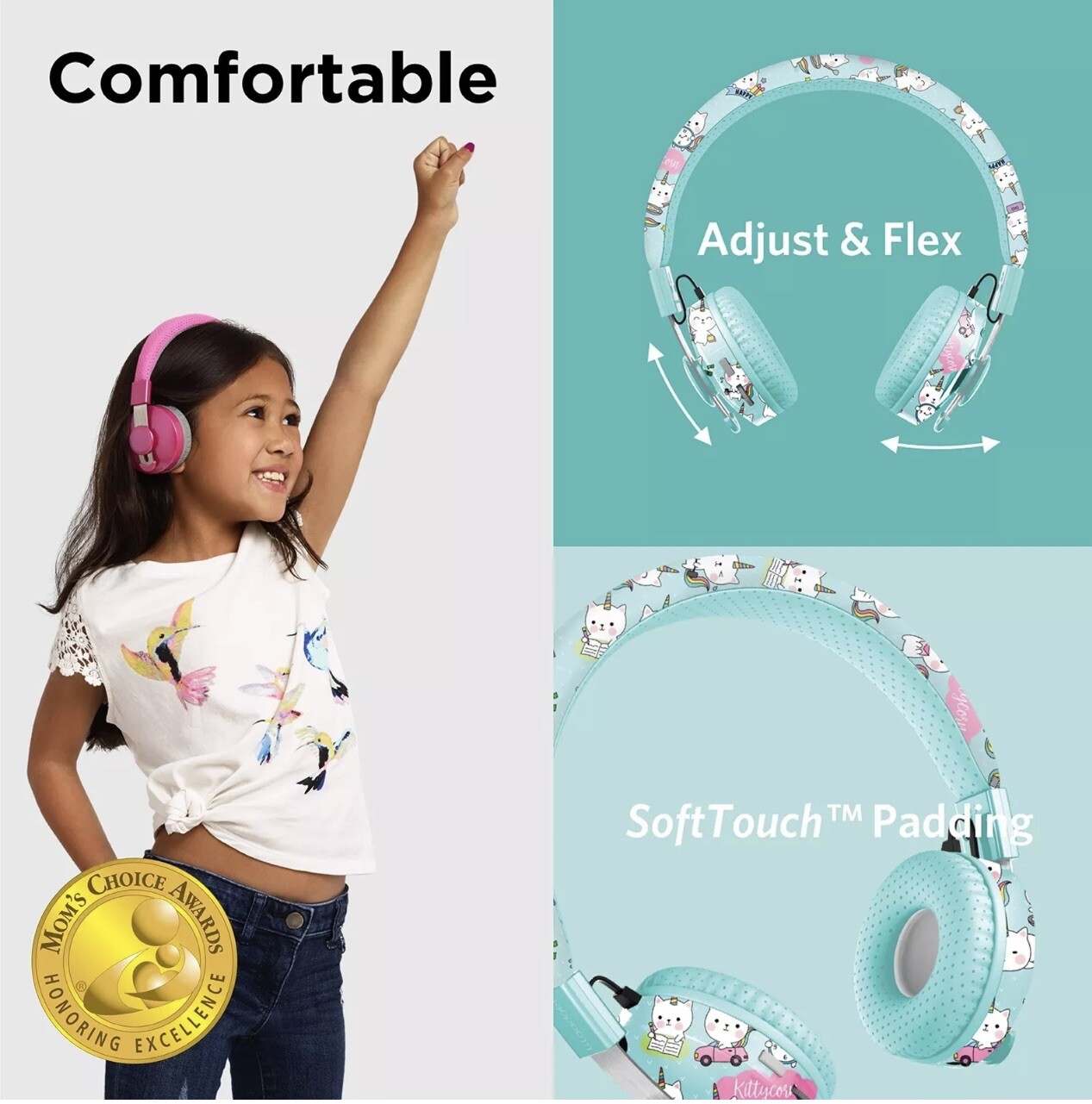 LilGadgets Untangled Pro On-Ear Wireless Kids Headphones for School Microphon…