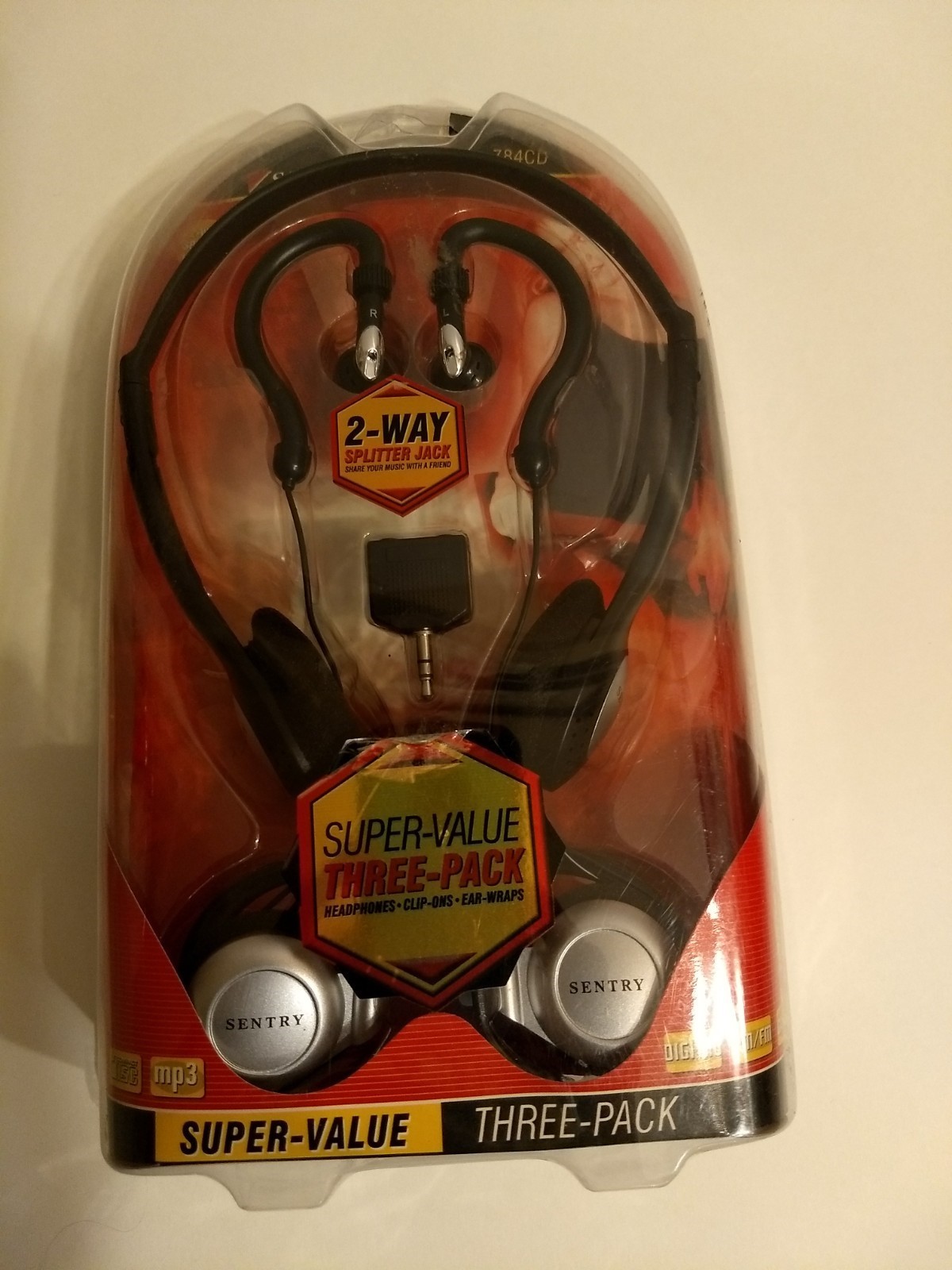 Sentry 784CD Headphones with Splitter Plug, Pack of 3 Styles Standard Packaging.