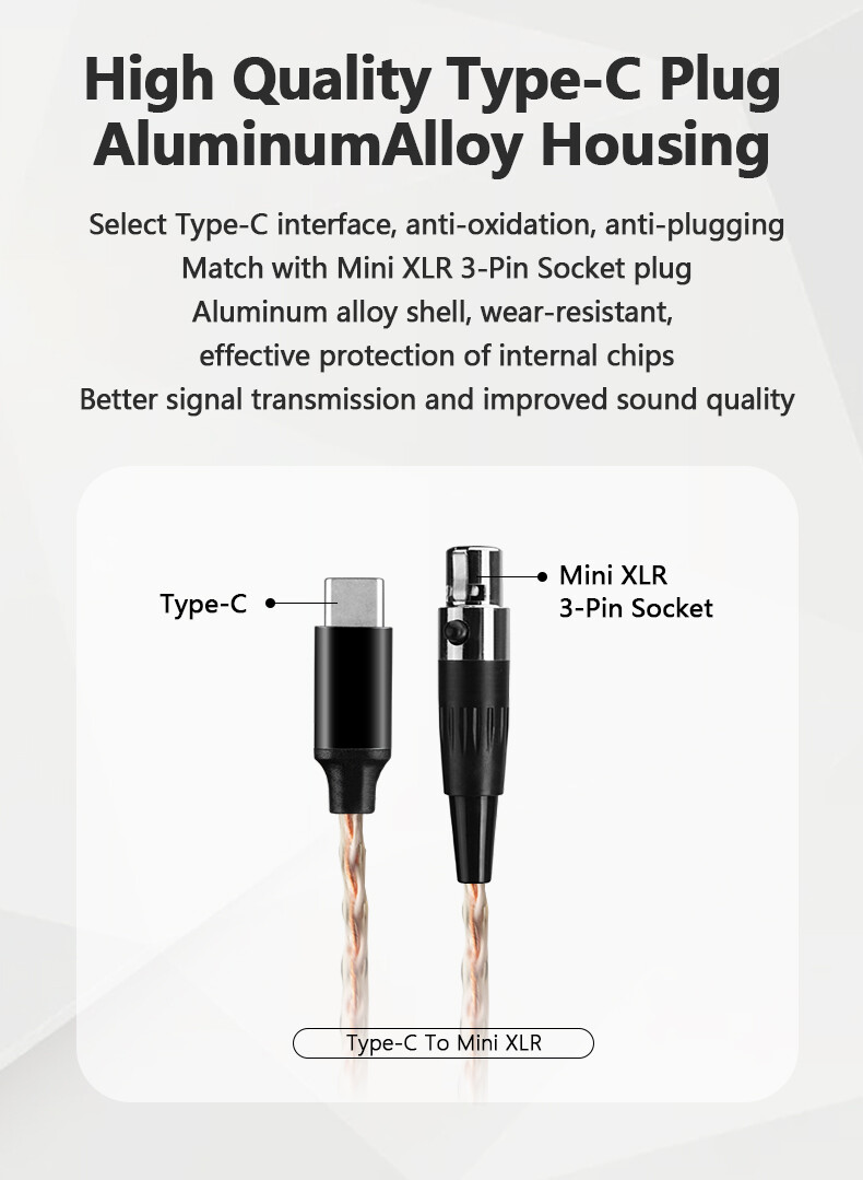 6N HiFi DAC Type C To 3 Pin Mini XLR Audio Cable For Beyerdynamic AKG Headphone