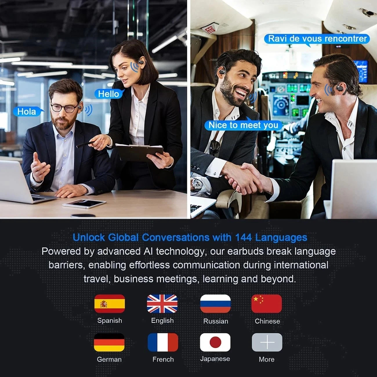 AI Translation Earbuds Real Time 164 Languages 90H Playtime Translator Ear Buds