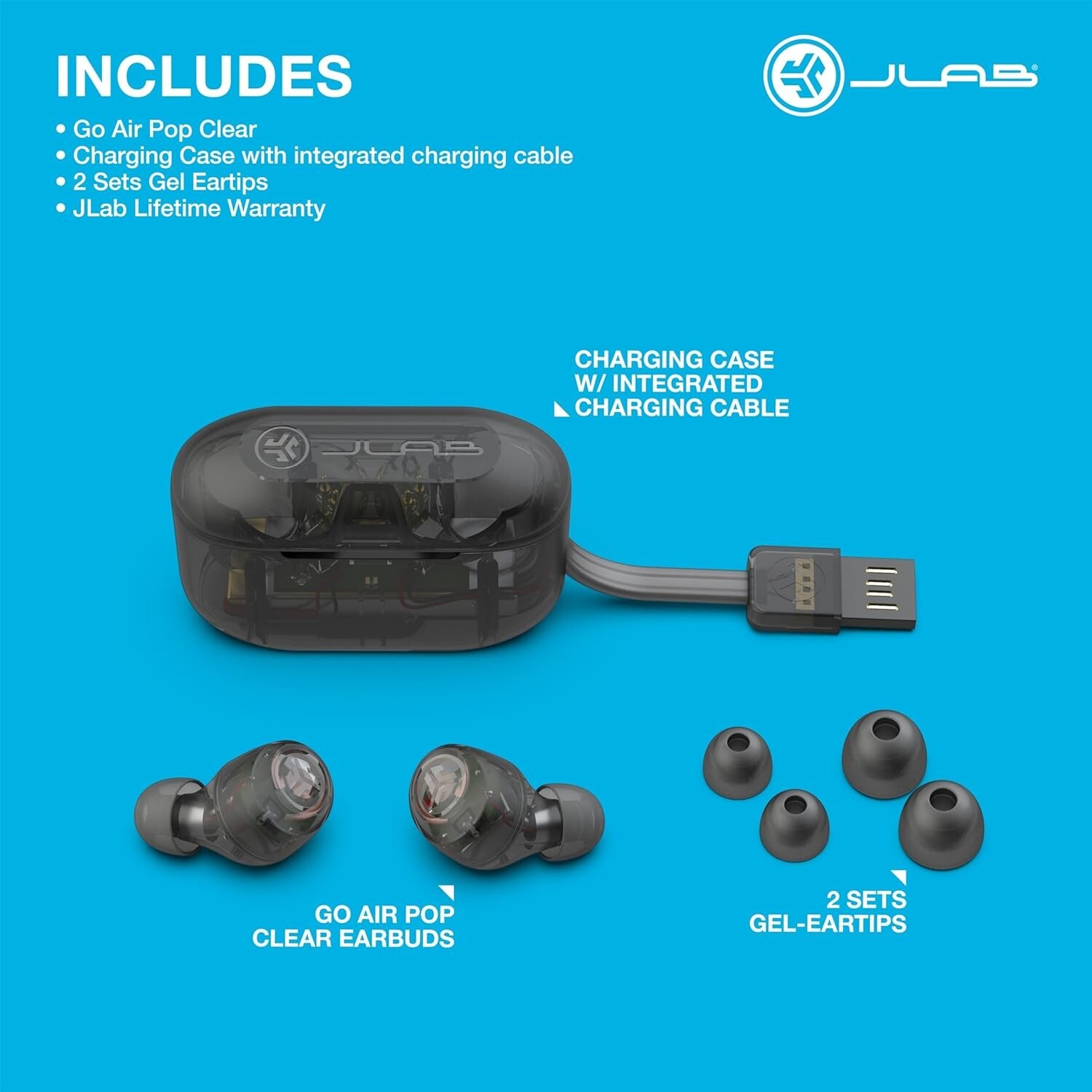 JLab Limited Edition Go Air POP True Wireless Bluetooth Earbuds Headphones Clear