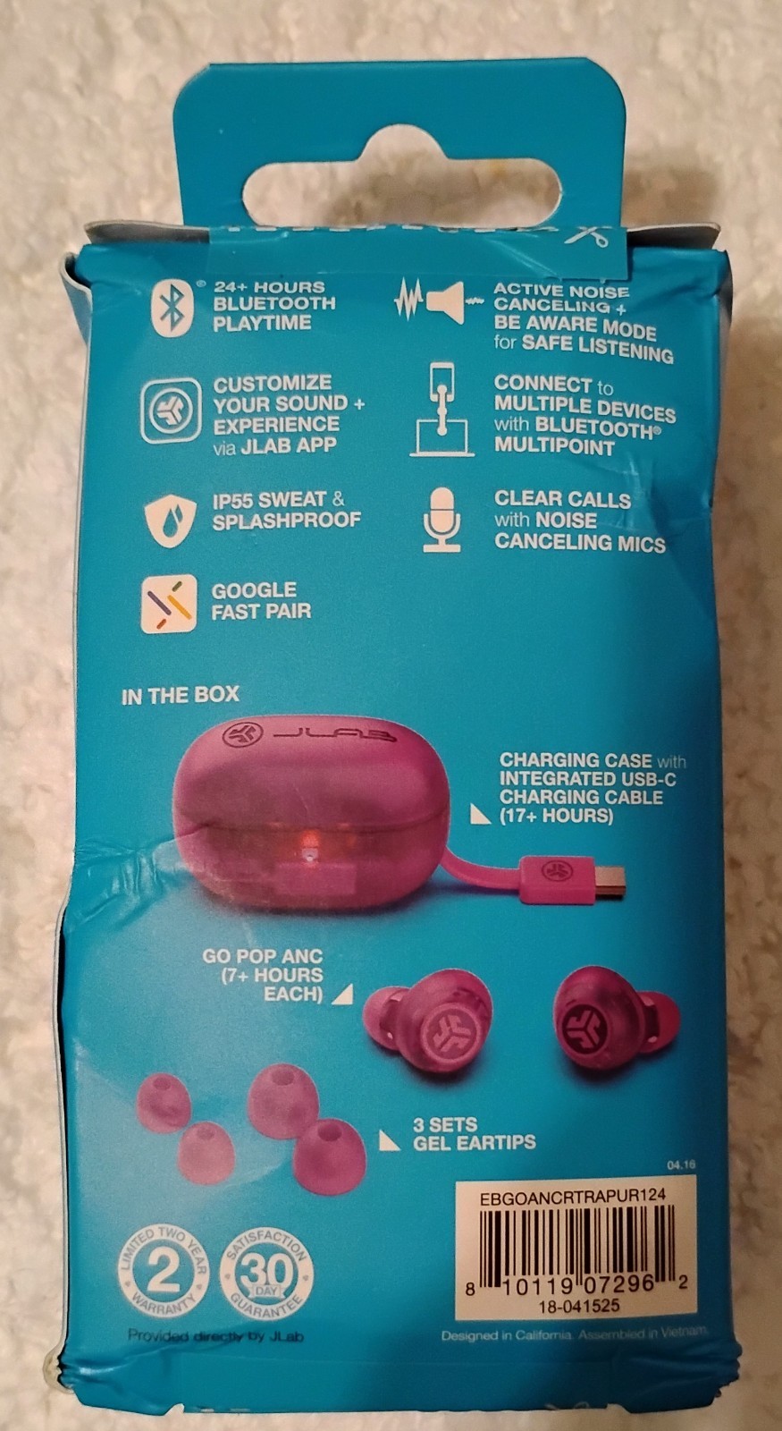 JLab Go Pop ANC True Wireless Earbuds , 24+ Hr Playtime, Bluetooth, Android/iOS