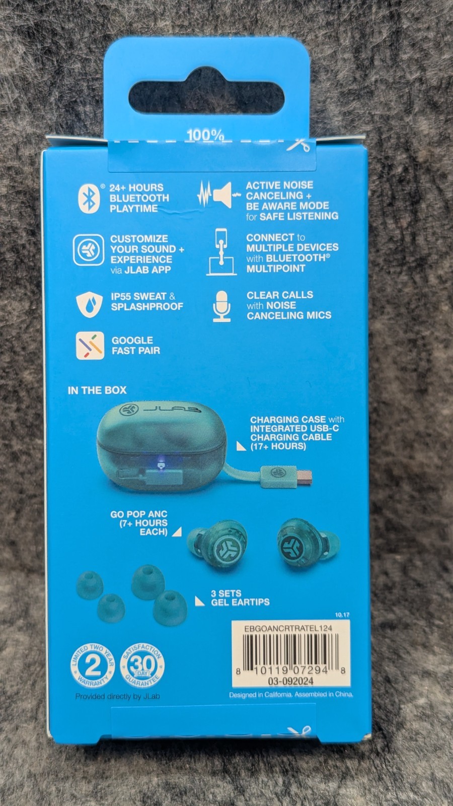 JLab Go Pop ANC True Wireless Bluetooth Earbuds – Transparent/Clear Teal 🔥New🔥