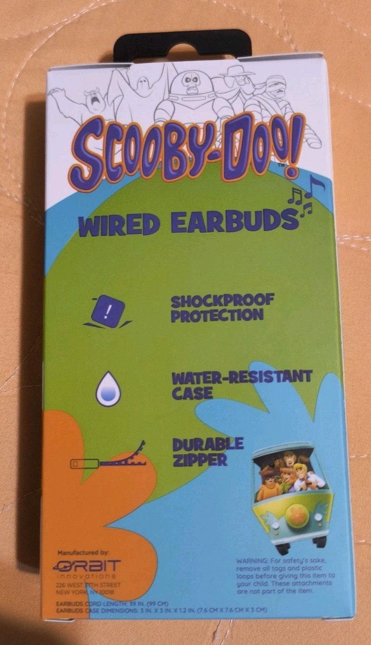 Scooby-Doo Wired Earbuds with Protective Collectible Case NEW! Free Shipping!
